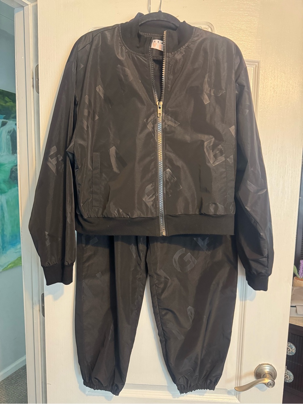 Eugenia Kim LOVE Black Bomber Jacket and Jogger Set. Size L.